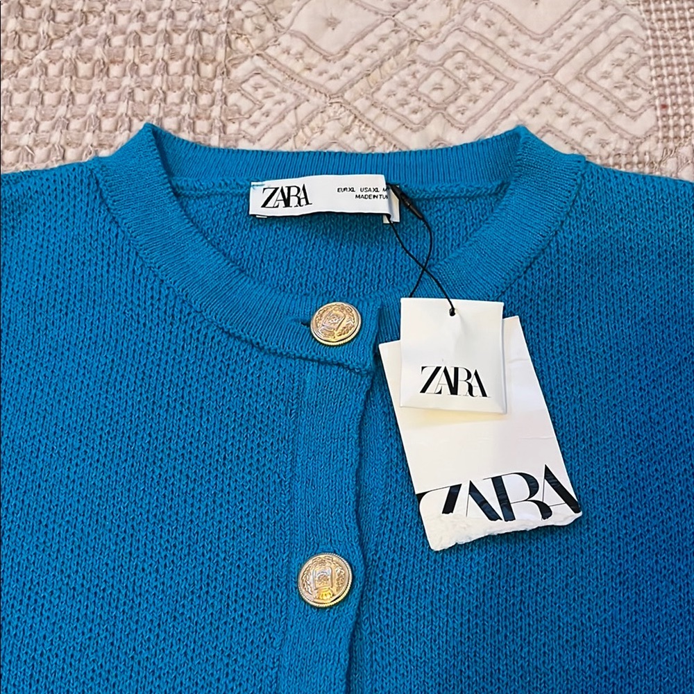 Zara Blue Button-Front Knit Jacket - Picture 2 of 4